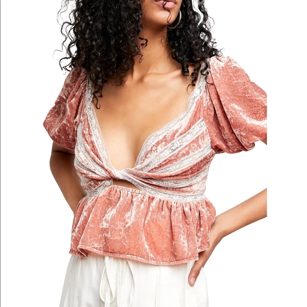 NWT Free People Yours Truly Velvet Top Mauve size Medium